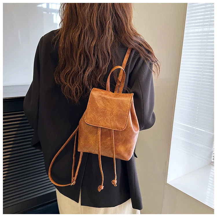 Compact Brown Retro Shoulder Bag Women's Spring Summer New Simple Artistic Match Double Rope Single Shoulder Bag Casual Style