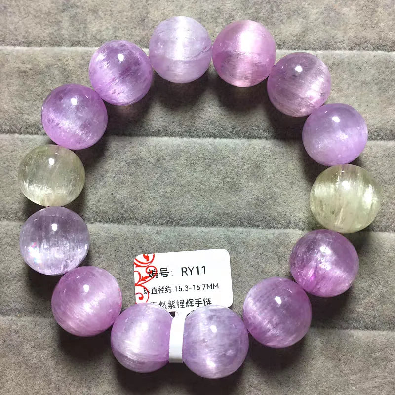 Natural Purple Kunzite Clear Round Beads Bracelet Jewelry Women Men Colorful Kunzite Bracelet Cat Eye Women Men AAAAAA