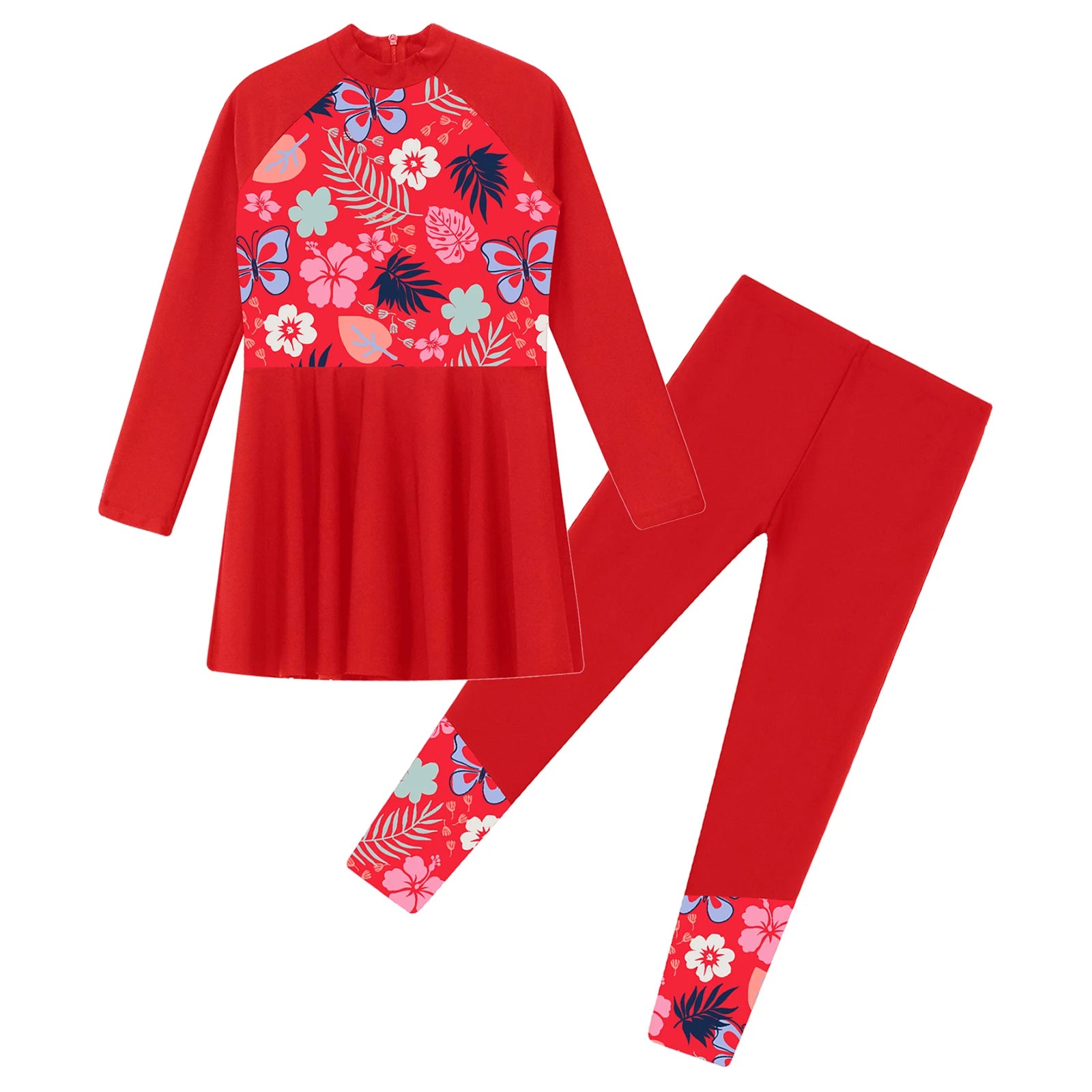 Girls Swimsuits 2 Piece Rash Guard Set UPF 50 Sun Protection Long Sleeve Swim Dress with Leggings Kids Full Body Cover Beachwear