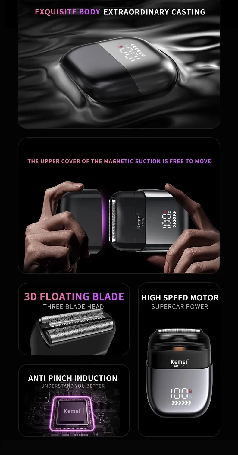 Kemei Foil Shaver Electric Razor for Men's Face Compact Travel Shavers Waterproof Close Shave Trimmer USB-C Rechargeable Gifts