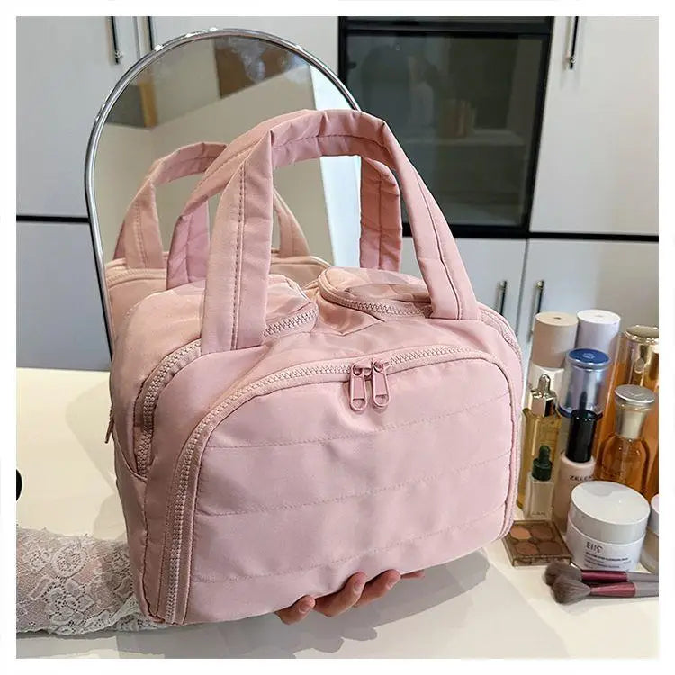 Portable Large Capacity Waterproof Cosmetic Storage Bag Handheld Travel Toiletry Bag Cosmetic Bag Durable Leather Bag