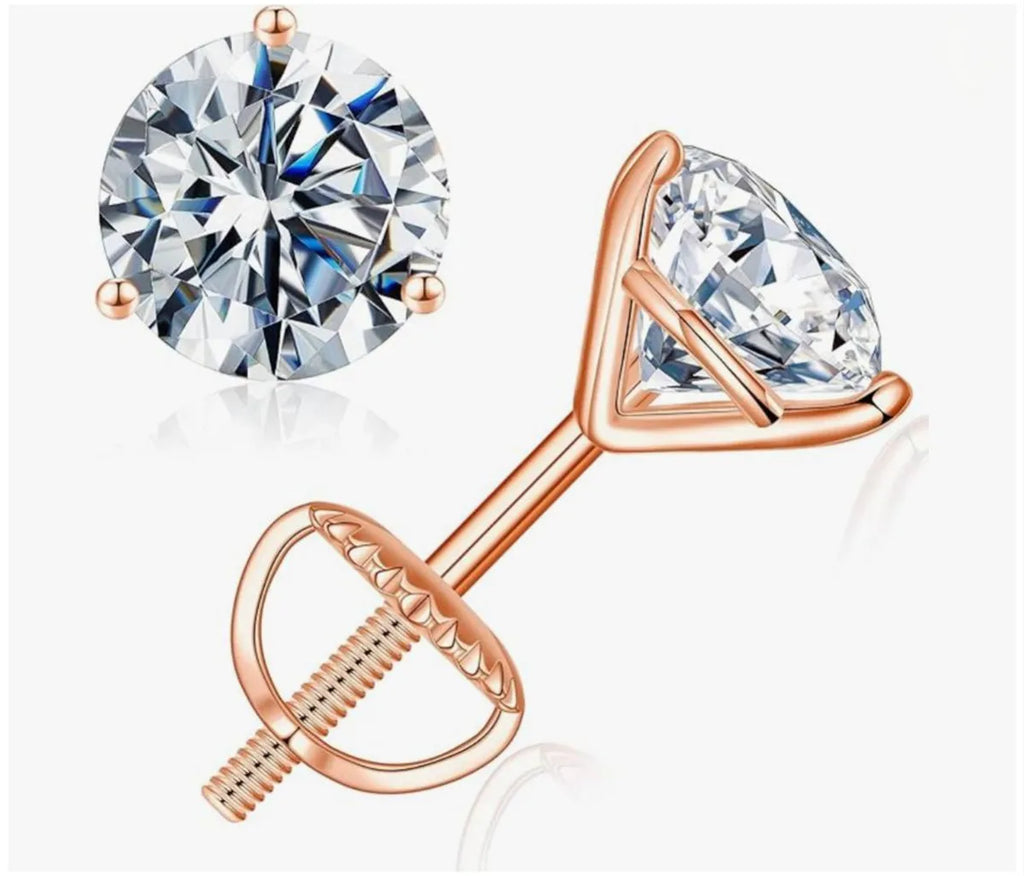 18K solid Real gold Lab grow diamond earrings Simple 3 claw 10K gold 1CT diamond earrings custom Valentine's Day gift for women