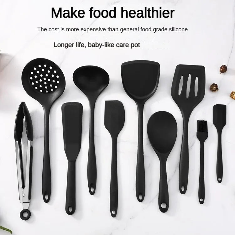 1/10PCS Food-Grade Silicone Kitchen Tools Set, Heat-Resistant Slotted Spoon for Non-Stick Cookware & Hot Pot, Multi-Use Strainer