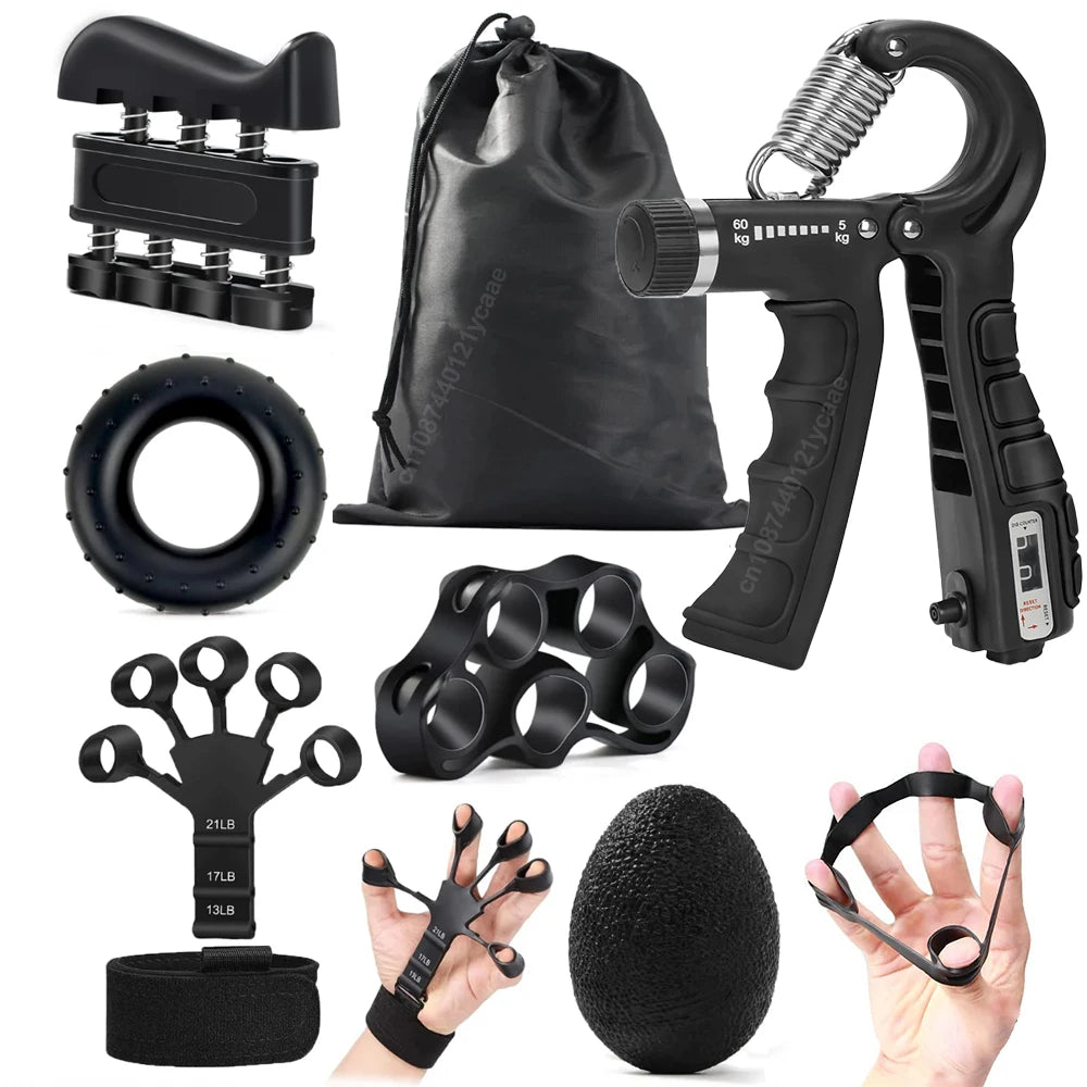 5-60Kg Adjustable Grip Strength Trainer with Finger Exerciser Hand Grip Strengthener for Muscle Building and Injury Recover