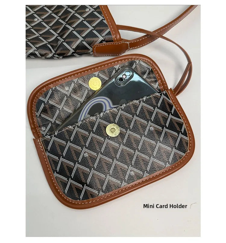 Large Capacity Women's Shoulder Bag Fashionable Commuter Tote Bag Soft PU Leather Printed Geometric Pattern Autumn New Arrival