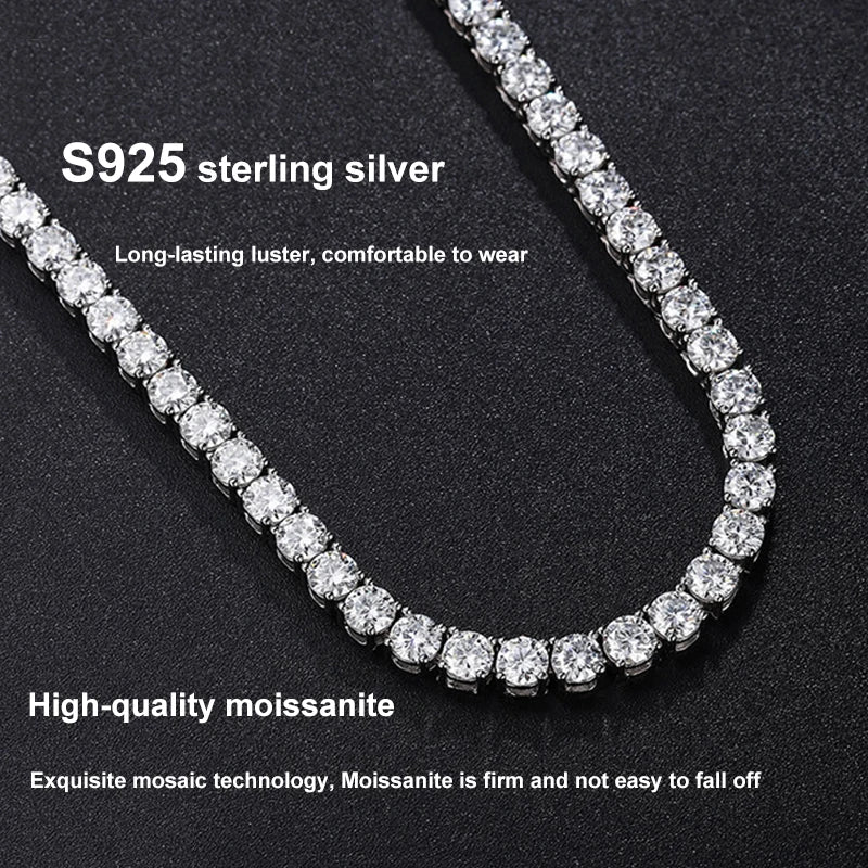 NeeTim 925 Sterling Silver Real Moissanite Tennis Necklace for Women Men Lab Diamonds Neck Chains Necklaces Party Fine Jewelry