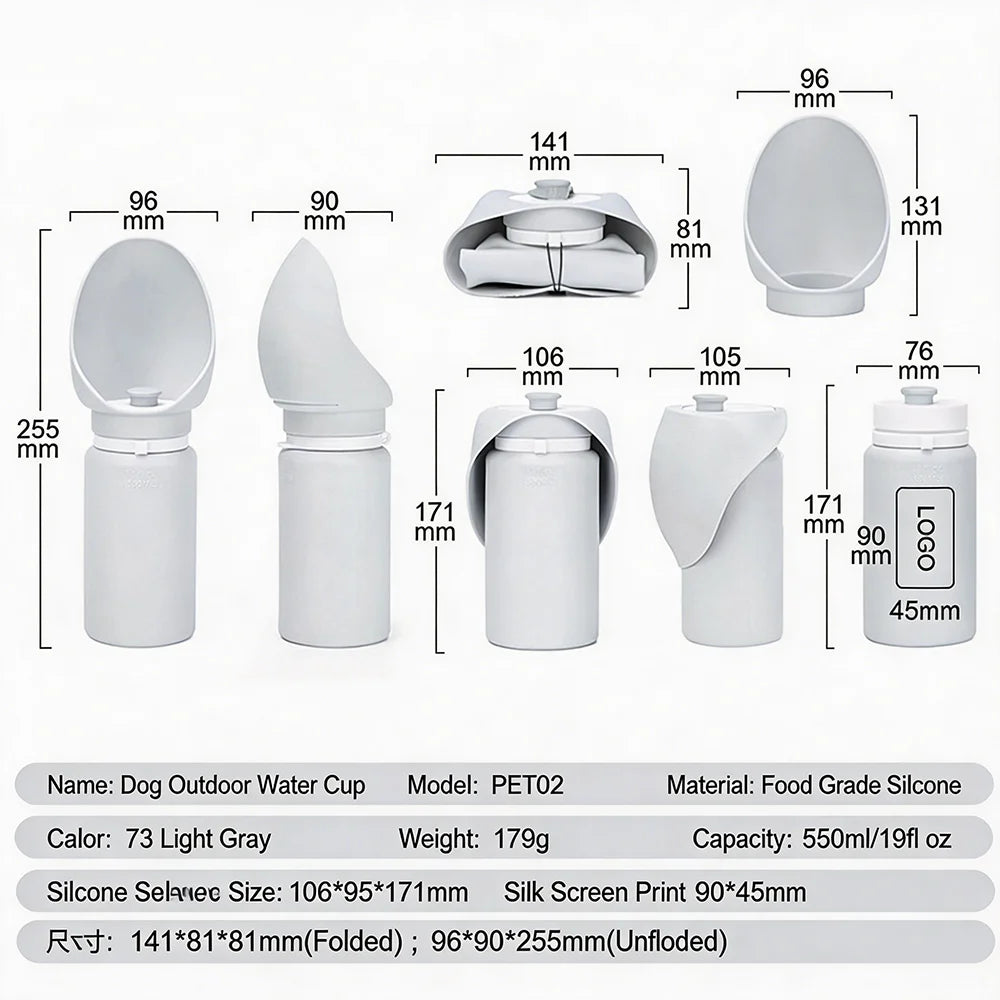 550ml Portable Silicone Pet Water Bottle Outdoor Travel Foldable Leak Proof Dog Water Bottle Cat Water Bottle
