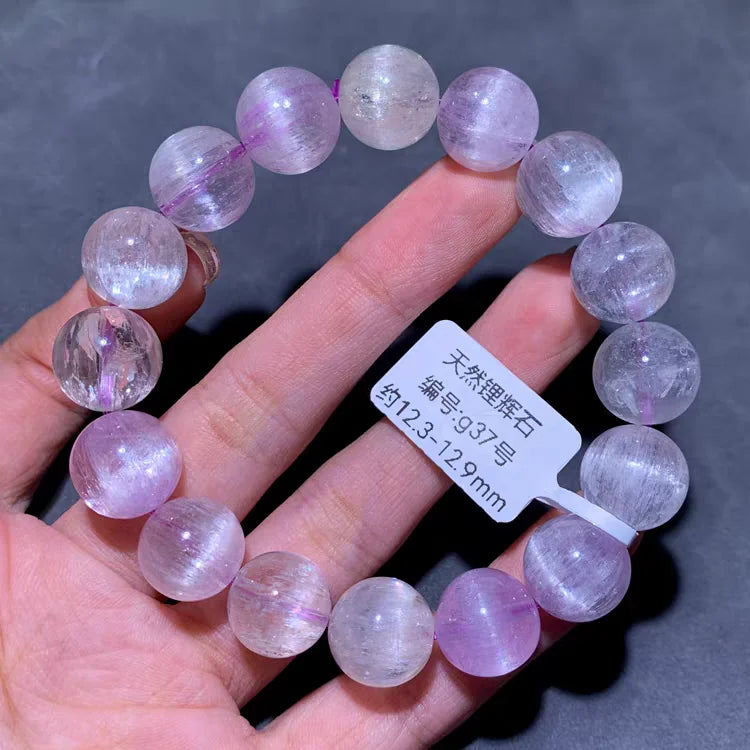 Natural Purple Kunzite Clear Round Beads Bracelet Jewelry Women Men Colorful Kunzite Bracelet Cat Eye Women Men AAAAAA