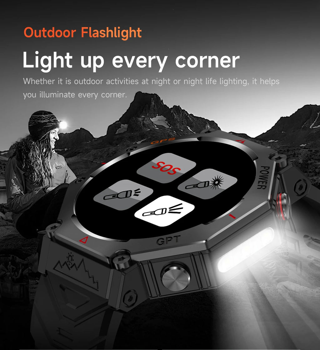 New ChatGPT AI assistant smartwatch with 5ATM water resistance, GPS, built-in dual-frequency GNSS and compass. For men and women