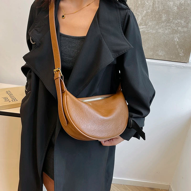 Retro Versatile Women's Shoulder Bag Simple Fashionable New Style Matching Dumpling Shape Crossbody Bag Trendy High-End Feeling