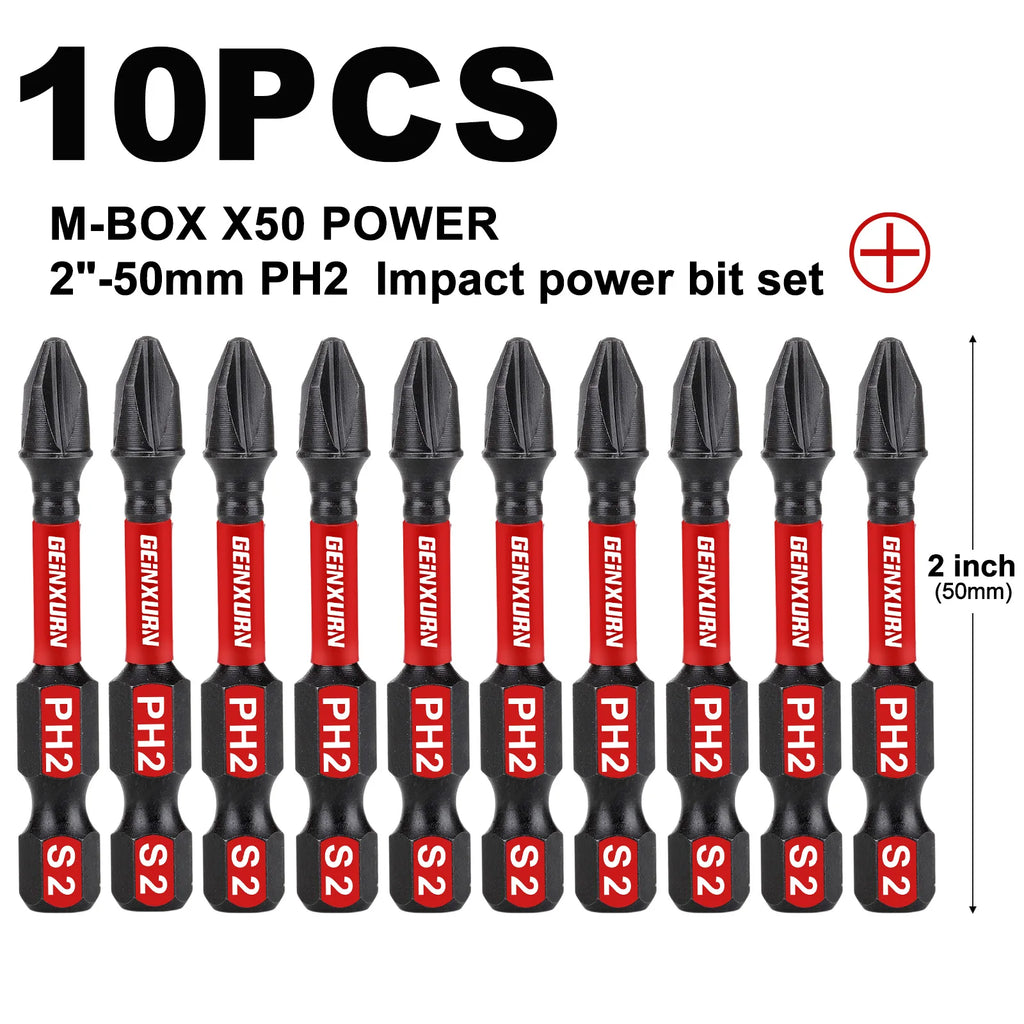 Geinxurn Impact Tough #2 Phillips Insert Driver Bits,Magnetic S2 Steel PH2 Screwdriver Bits Set with Storage M-Box