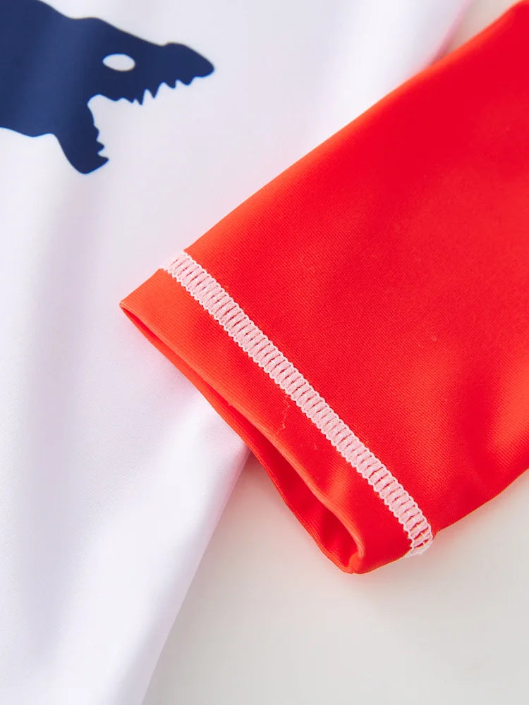 Children's Swimsuit Orange Long Sleeve Rash Guard Kids UPF50 UV Protection Boy's Beach Clothes Shark Swimming Bathing Suit Kids