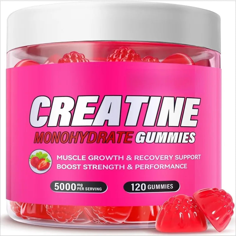 120 Count Creatine Monohydrate Gummies 5000mg Strawberry Flavor Support Muscle Growth and Post Exercise Recovery 0g Sugar Vegan