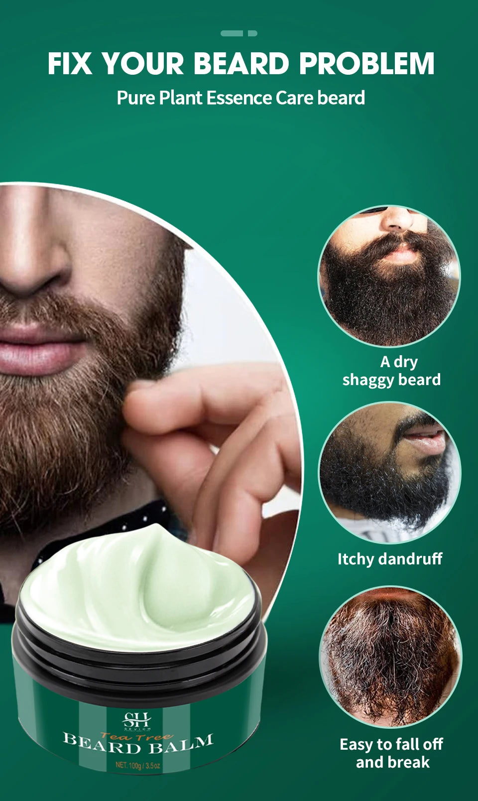 Natural Beard Balm Wax Tea Tree Beard Style Cream Soften Moisturize Thicken Professional Mustache Cream Beard Care For Gentlemen