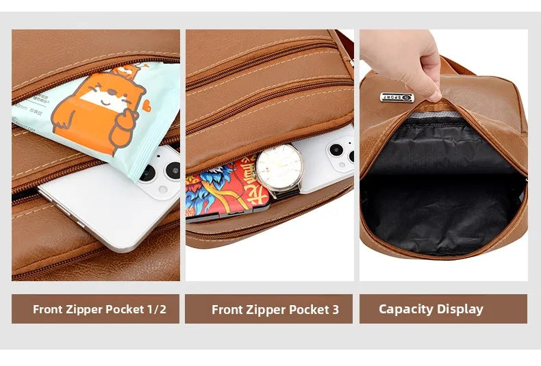 Simplified Soft Leather Crossbody Bag Fashionable Single Shoulder Bag Men's New Model Outdoor Travel Large Capacity Backpack
