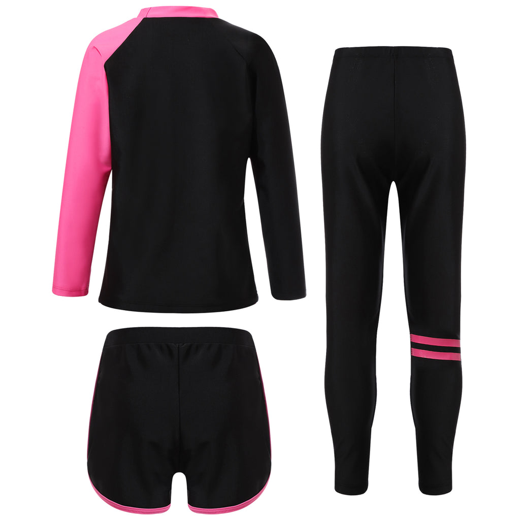 Kids Rash Guard Swimwear 3 Piece Swimming Sets Quickly Dry Swimsuit Sun Protection Long Sleeve Top+Shorts+Pants Swim Outfits