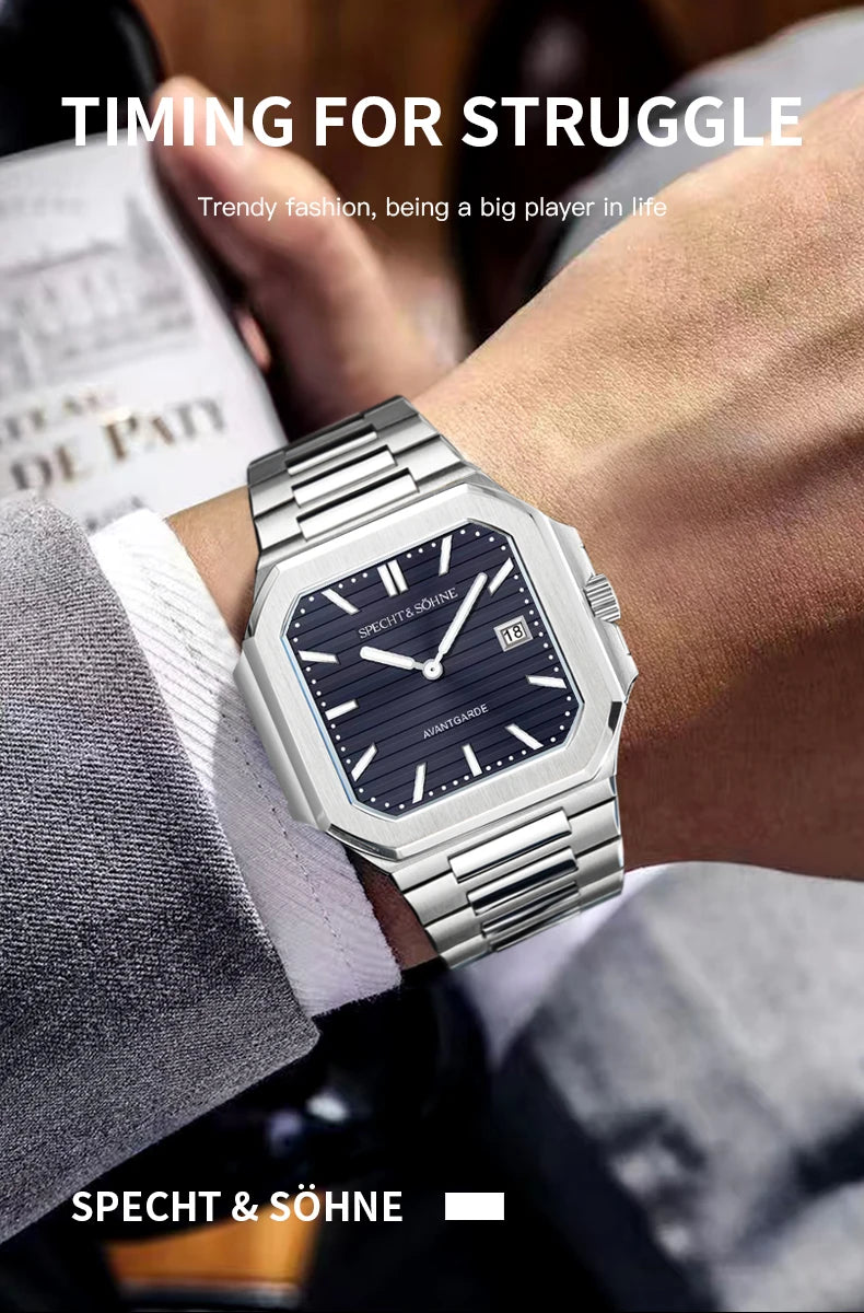 2025 Specht & Söhne New Hot Selling Ultrathin Cubic Watch For Men Quartz Wristwatch Sapphire Green Color Luminous Waterproof