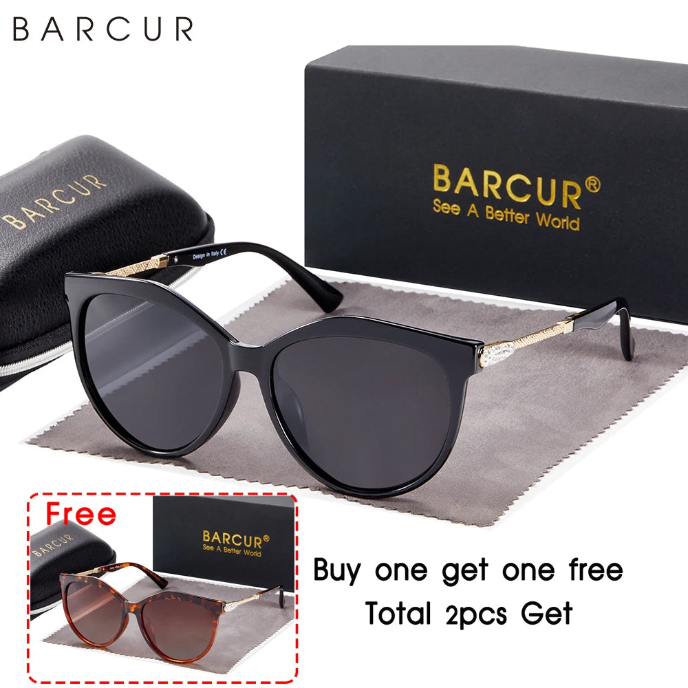 BARCUR Polarized Cat Eye Sunglasses Women Gradient Round Sun Glasses for Women Oculos Lunette De Soleil Femme