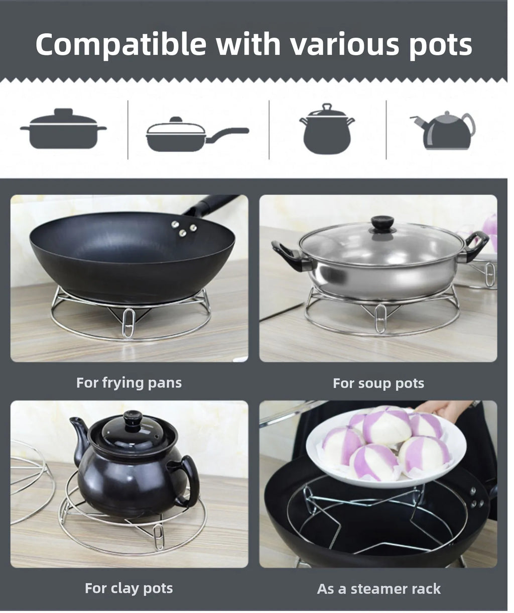 Thickened Stainless Steel round Tube Wok Stand Double Layer Pot Pad with Plate Connected Pot Stand Heat Insulation Anti-Scald...