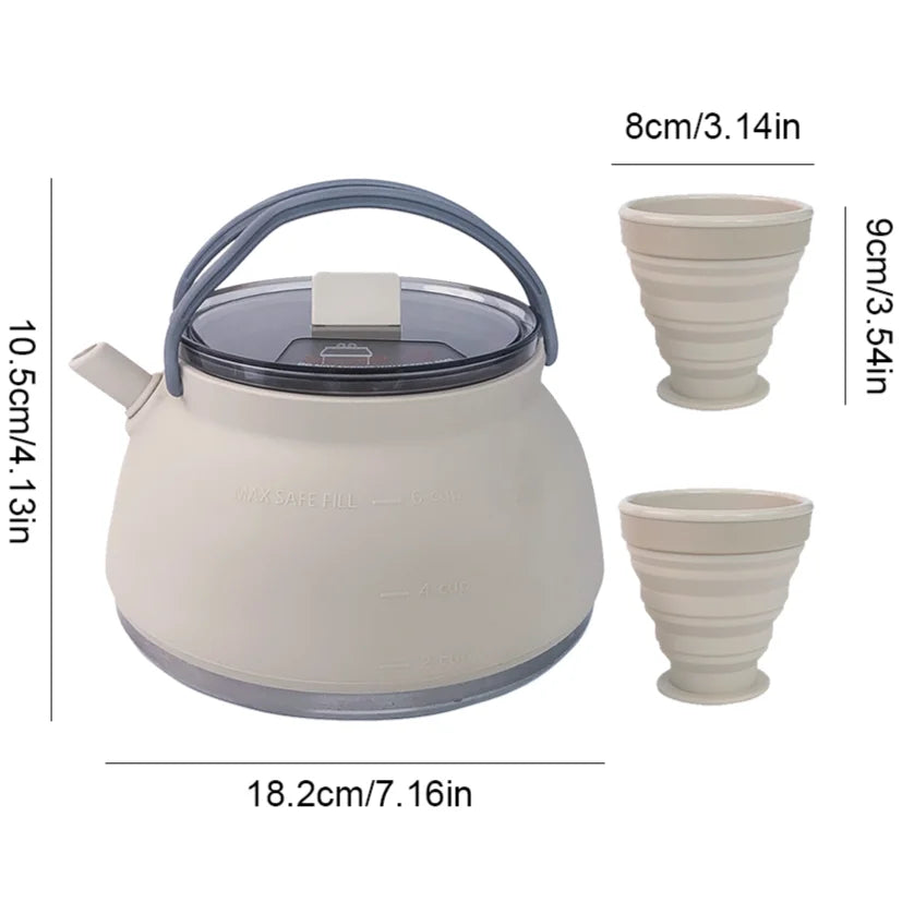 1.5L Silicone Kettle with Handle 1L Camping Cook Pot Stainless Steel Bottom Collapsible Water Cup/Bowl for Camping Backpacking