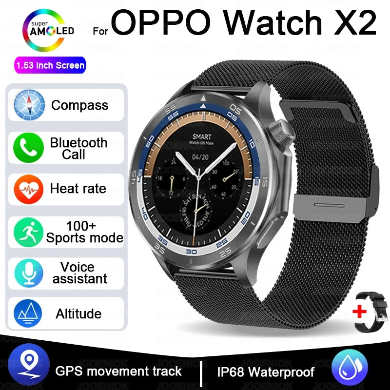 For OPPO Watch X Smart Watch Men High-end Business Men Bluetooth Call IP68 Waterproof Fitness Tracker Smartwatch Man 2025 New