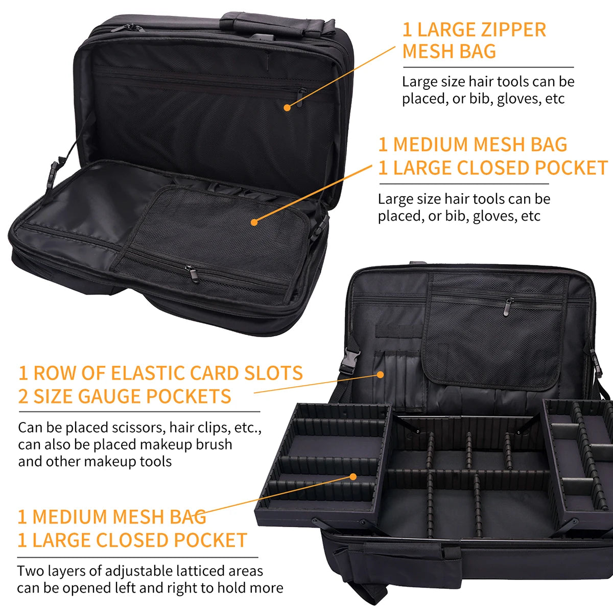 Adjustable Compartments Barber Backpack with USB Charging Port Travel Case for Hairstylist Tools Cosmetology Storage Bag