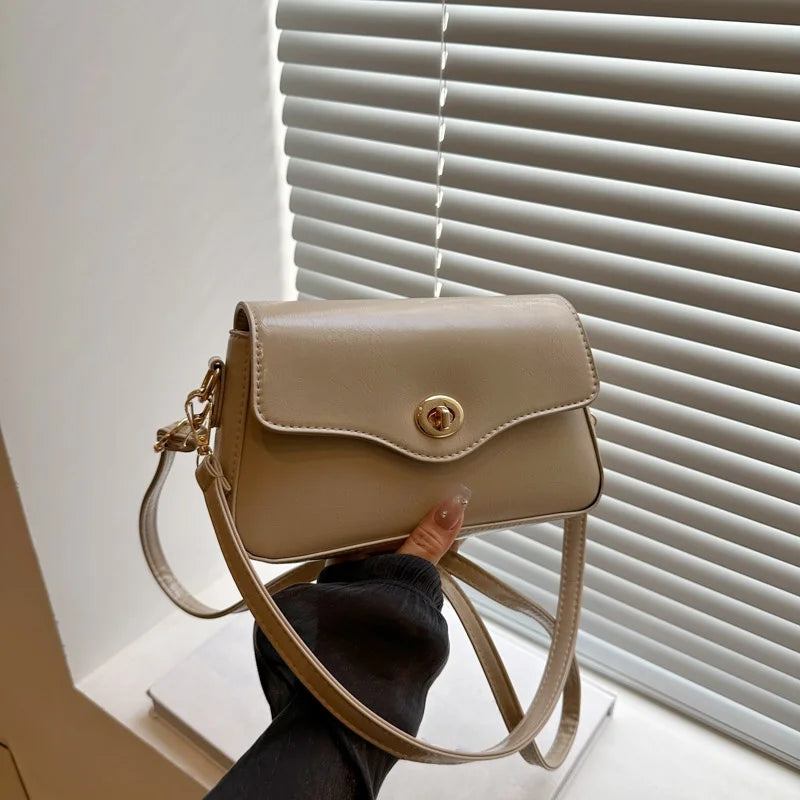 Retro Style Commuter Women's Small Square Bag Fashionable Shoulder Crossbody Bag Soft PU Leather Casual Handbag