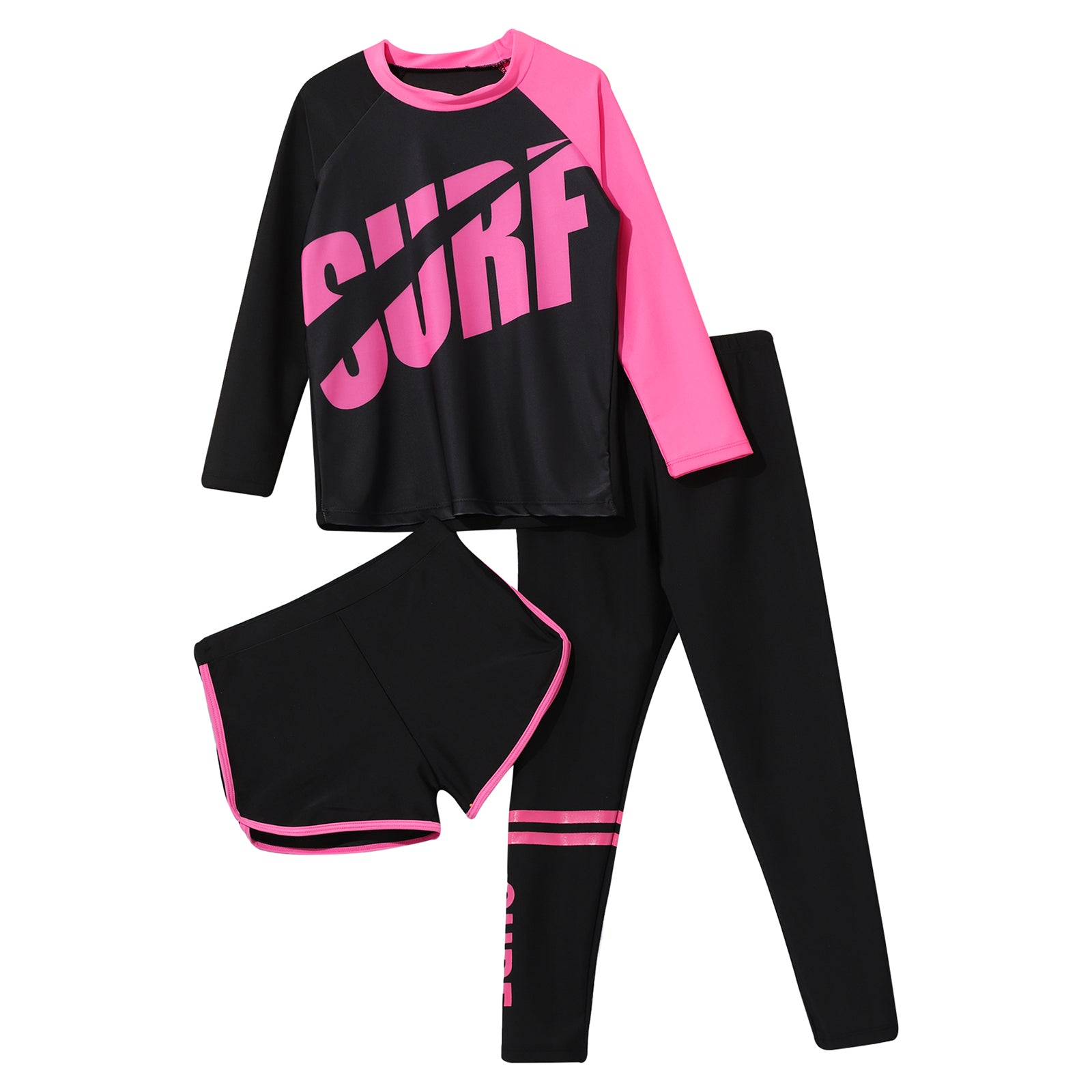 Kids Rash Guard Swimwear 3 Piece Swimming Sets Quickly Dry Swimsuit Sun Protection Long Sleeve Top+Shorts+Pants Swim Outfits