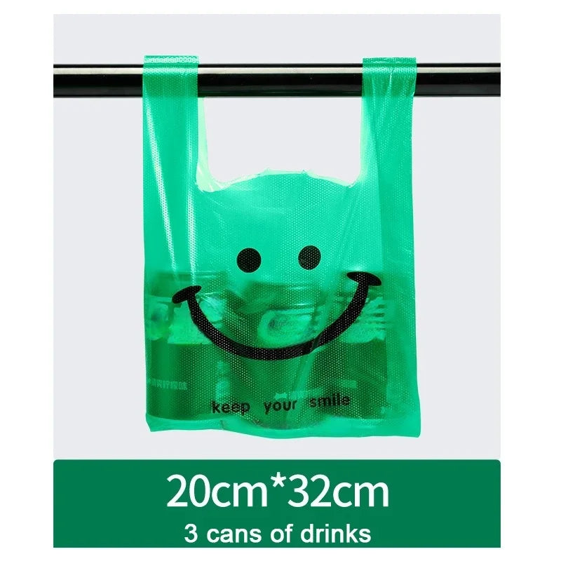 200-50Pcs Plastic Shopping Bags with Handle  3 Sizes Supermarket Shopping Convenient Reusable Bag Kitchen Storage Plastic Bag