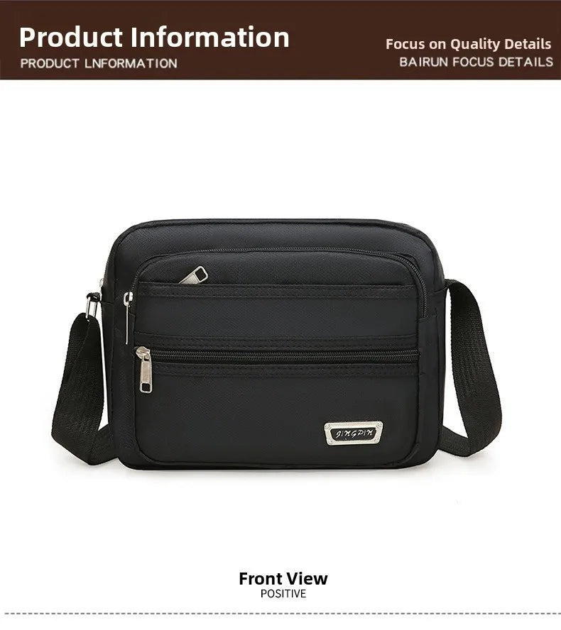 Casual Unisex Crossbody Bag Large Capacity Multi-layer Business Handling Bag Soft Nylon Material Zipper Closure Leisure Trave...