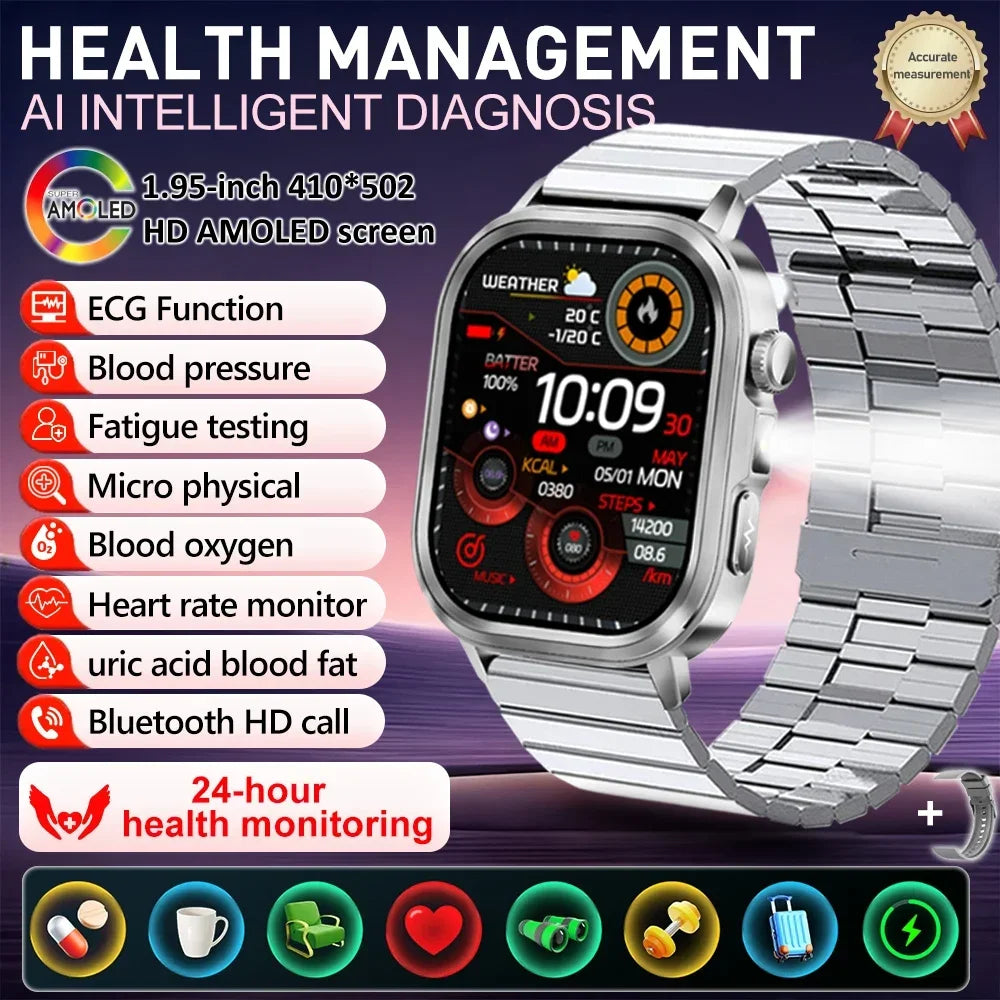 2025Nursing Level Uric Acid Blood lipids Smart Watch Men Blood Pressure ECG+PPG Clock Body Analysis Voice Call Health Smartwatch