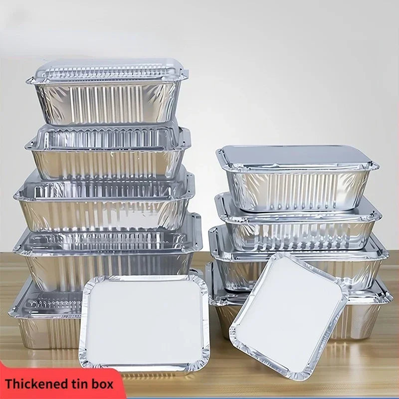 100 Pieces of Barbecue Tin Foil Special Packaging Box Aluminum Foil Lunch Box Home Takeaway Air Fryer Disposable Tin Foil Bowl