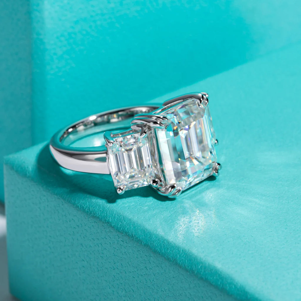 AnuJewel 12cttw Emerald Cut D Color Moissanite Engagement Ring For Women 925 Sterling Silver 3 Stone Ring Jewelry Wholesale