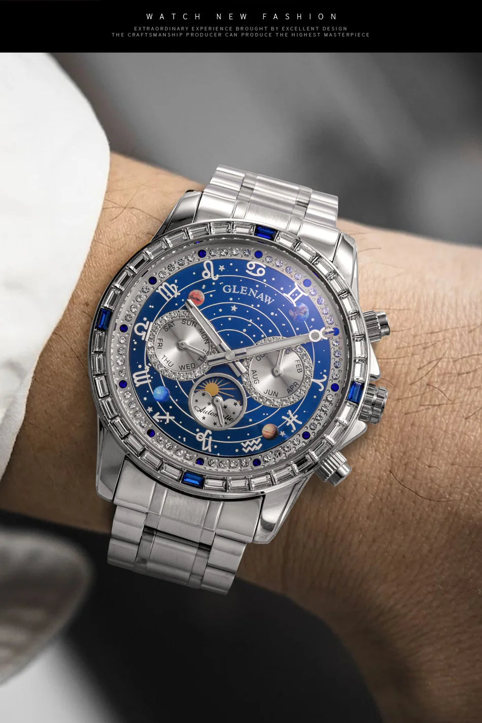 Glenaw top brand luxury fashion personalized fully automatic mechanical gold watch men's luminous waterproof watch