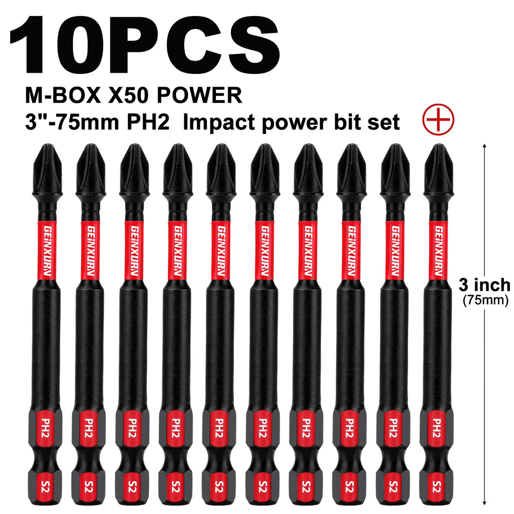 Geinxurn Impact Tough #2 Phillips Insert Driver Bits,Magnetic S2 Steel PH2 Screwdriver Bits Set with Storage M-Box