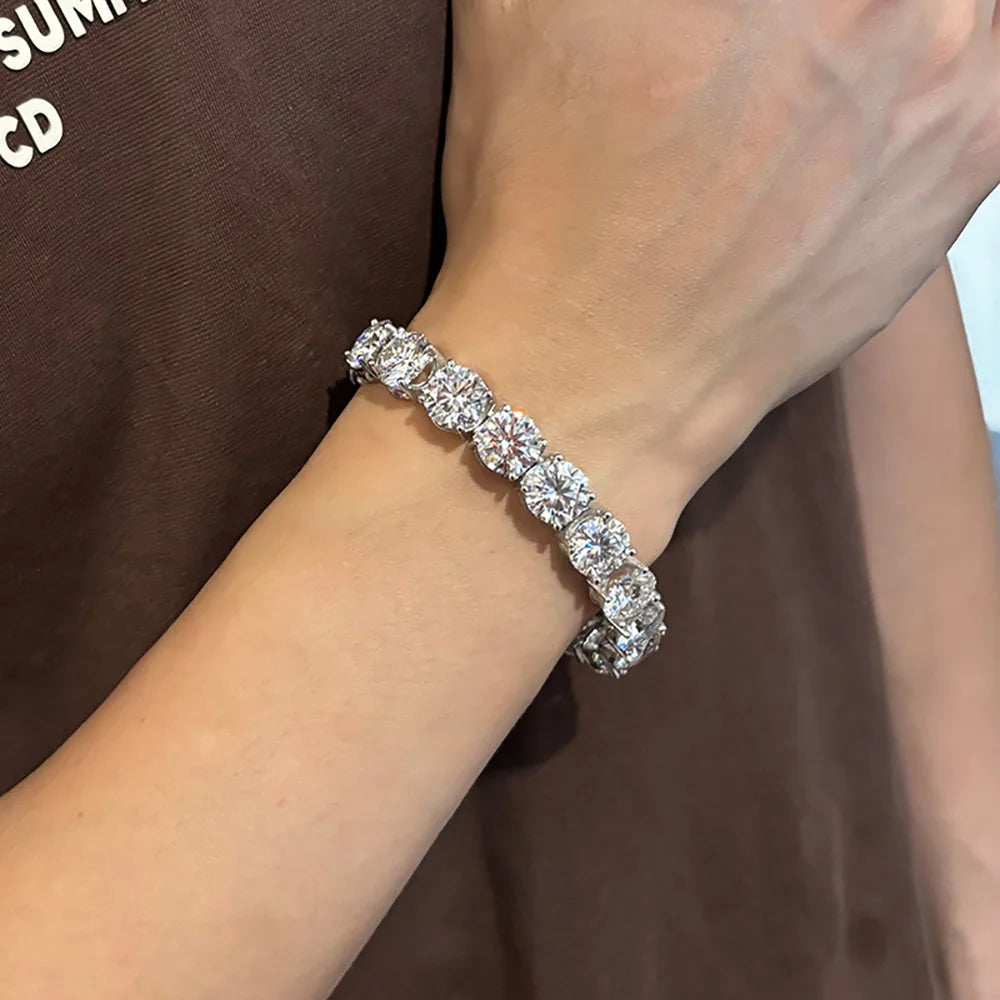 Serenity 10mm D Color Big Moissanite Tennis Bracelet for Women Men 100% S925 Sterling Silver Hand Chain Plated 18K Bracelet GRA