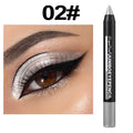 Silver jumbo eye pencil with model wearing metallic silver and black winged eyeshadow look