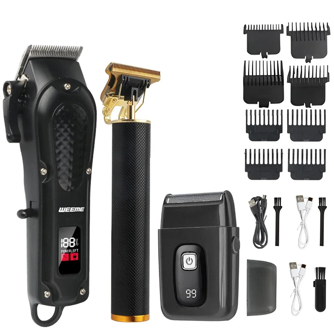 Tondeuse à Cheveux Rechargeable pour Hommes — Kit Professionnel Barbe & Cheveux, Charge USB Rapide