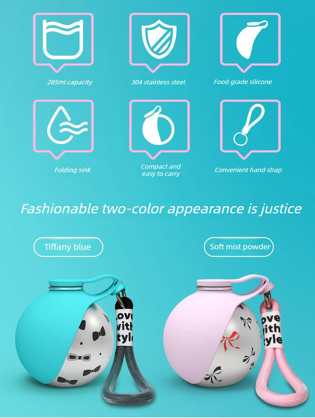 Foldable Stainless Steel Pet Water Bottle Spherical Design Portable Bowl for Small Pets Outdoor Daily Feeding and Drinking