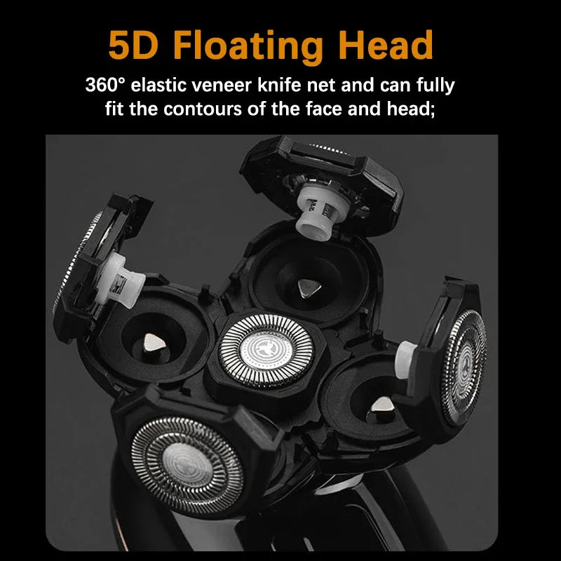 5 In 1 Electric Shaver For Men Bald Head Hair Clipper Nose Trimmer 5D Floating Blade Head Shaving Beard Knife Rechargeable Razor