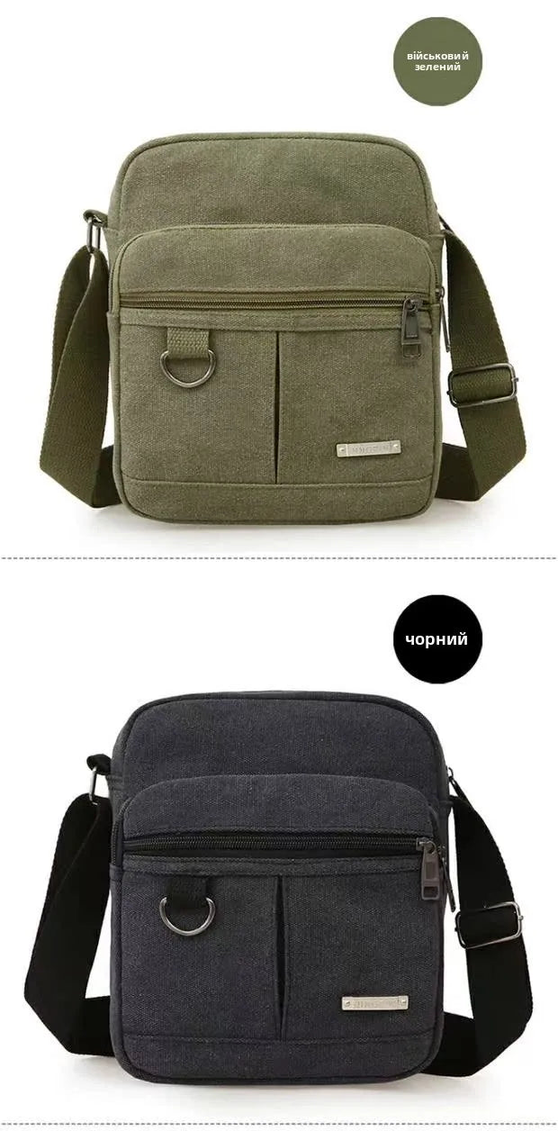 Casual Canvas Shoulder Bag for Men Business Crossbody Small Backpack Soft Handle Zipper Closure Leisure Style Mid-Year New