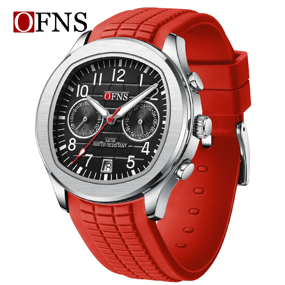 OFNS 8020 Fashion Men's Quartz Watch Double Hole Five Needle Waterproof Luminous Calendar Business Men's Quartz Watch
