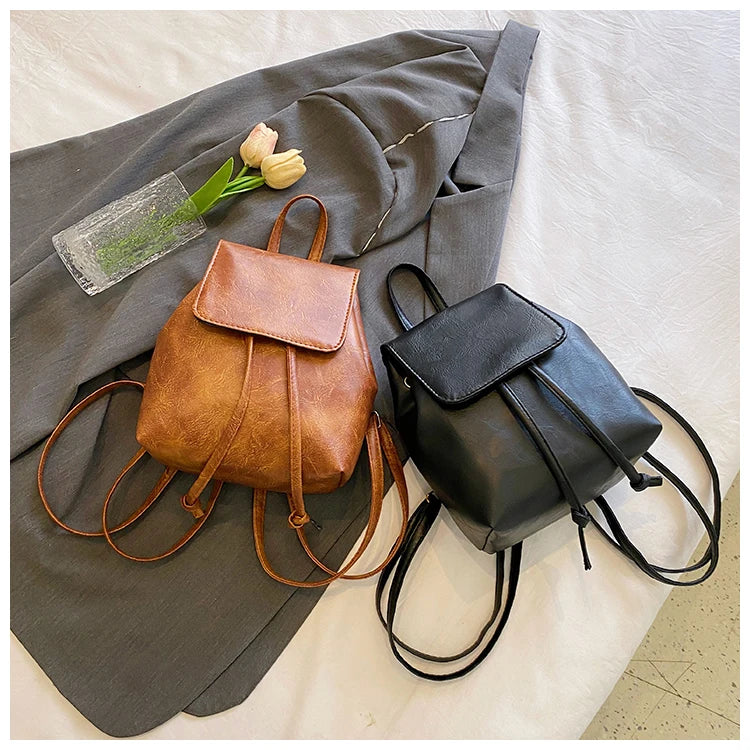 Compact Brown Retro Shoulder Bag Women's Spring Summer New Simple Artistic Match Double Rope Single Shoulder Bag Casual Style