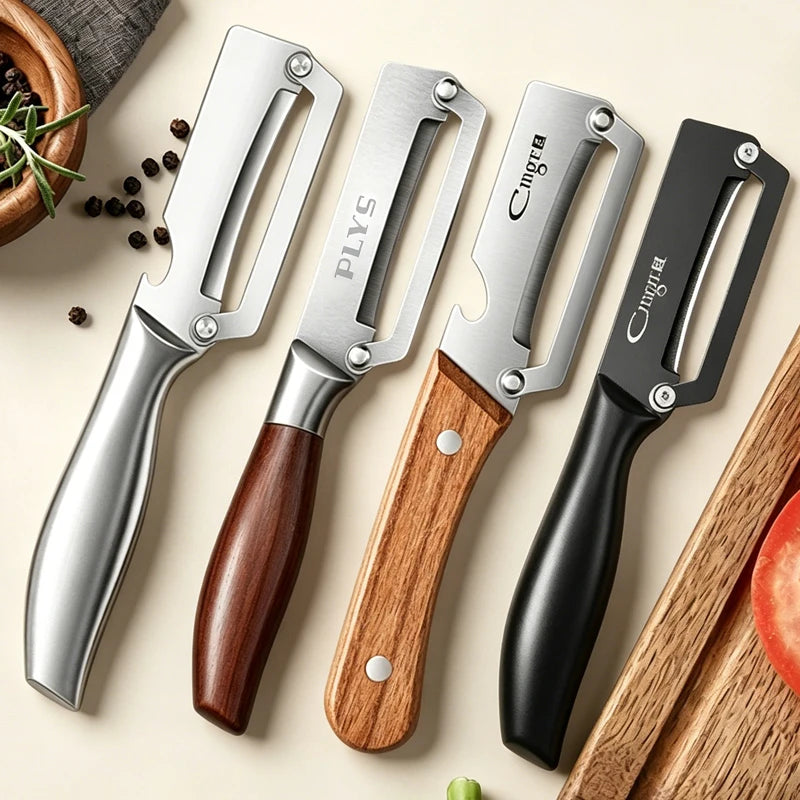 Stainless Steel Kitchen Peeler Multi-Function Kitchen-Specific Peeler for Slicing Fruit and Vegetables with Wooden/ Steel Handle