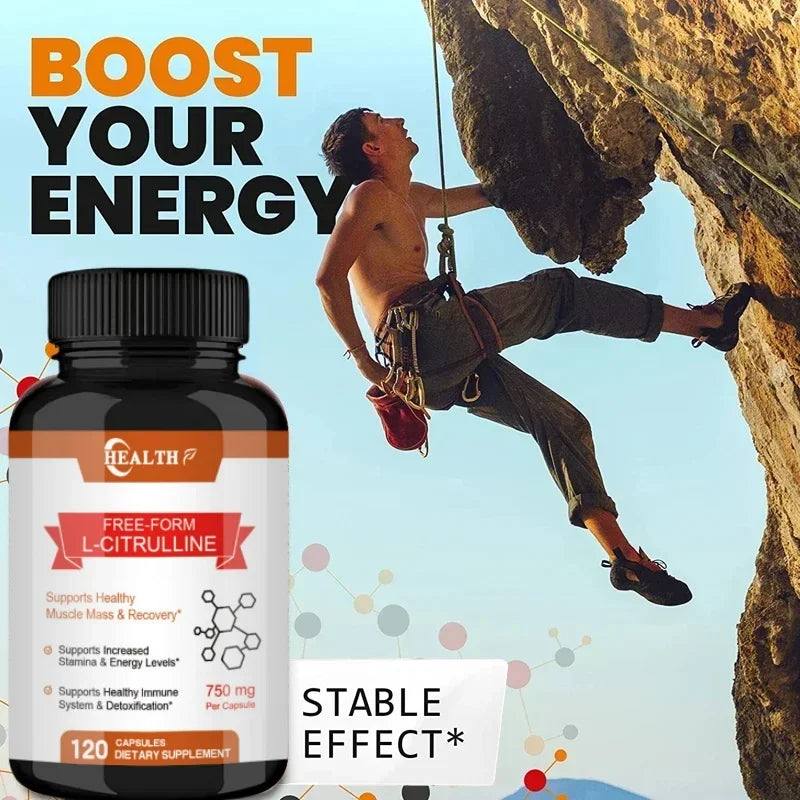 Supplement with L-Citrulline - Healthy Muscle Building, Energy, Strength, Immune System Support -120 Capsules Dietary Supplement