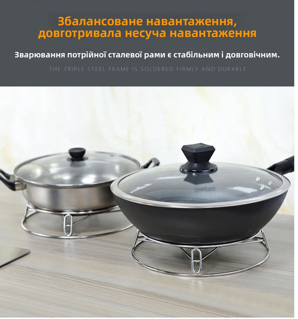 Thickened Stainless Steel round Tube Wok Stand Double Layer Pot Pad with Plate Connected Pot Stand Heat Insulation Anti-Scald...