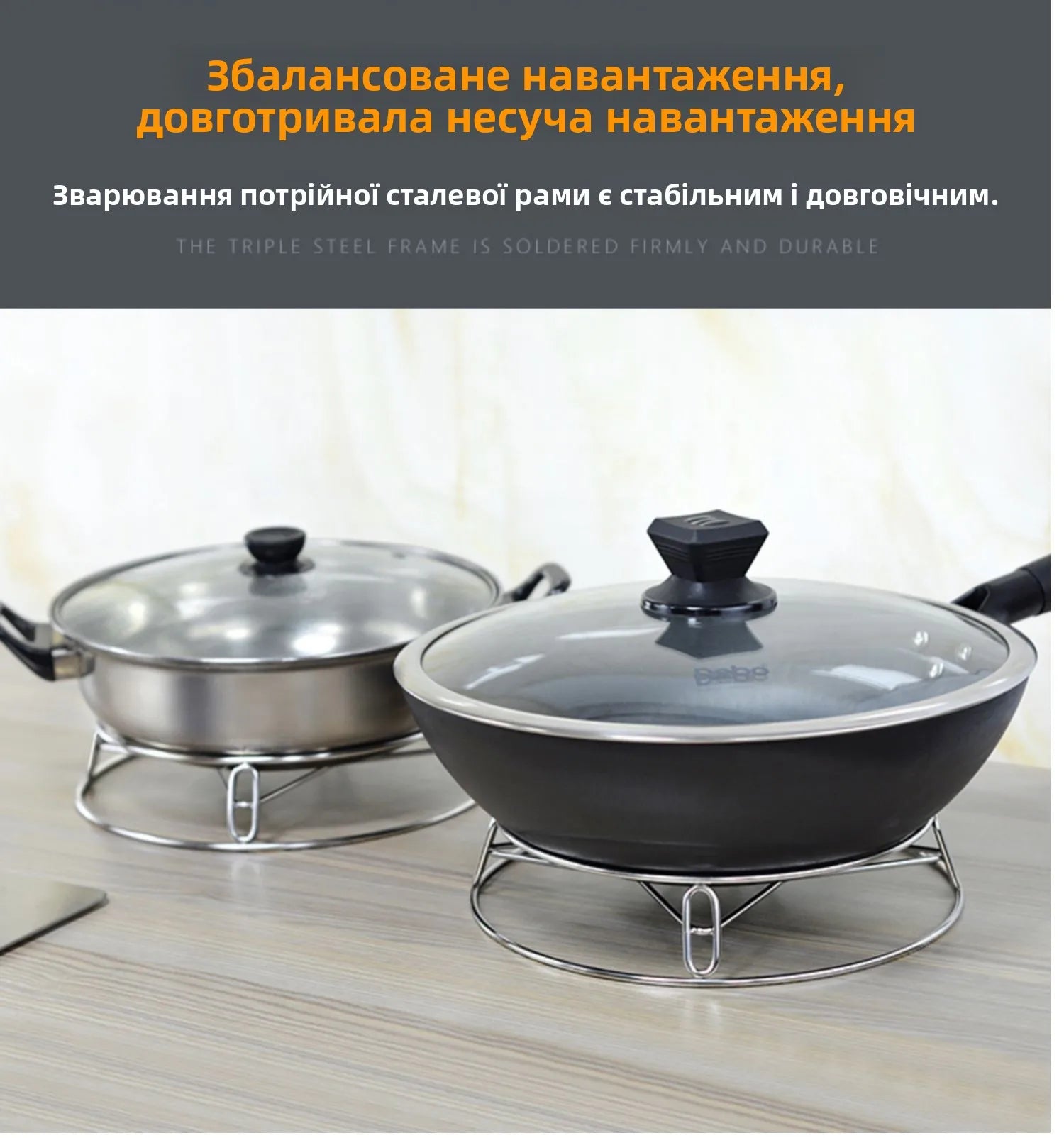 Thickened Stainless Steel round Tube Wok Stand Double Layer Pot Pad with Plate Connected Pot Stand Heat Insulation Anti-Scald...