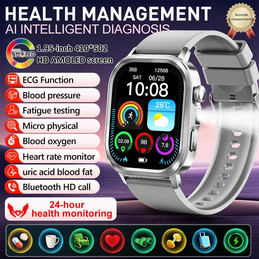 2025Nursing Level Uric Acid Blood lipids Smart Watch Men Blood Pressure ECG+PPG Clock Body Analysis Voice Call Health Smartwatch