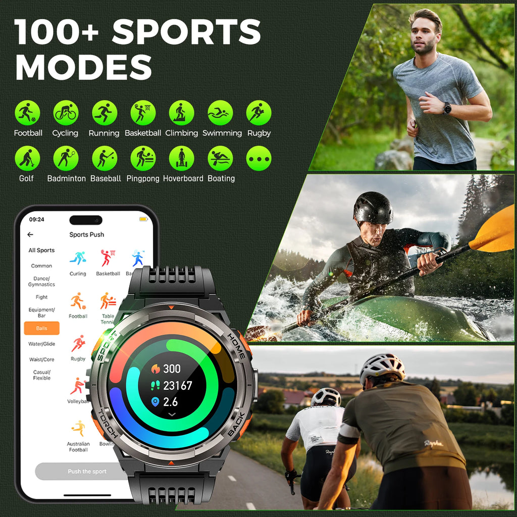 EIGIIS Smart Watch KE5 2024 3ATM Waterproof Original Design Sports Watch With Compass And Altitude Barometer LED Flashlight Call