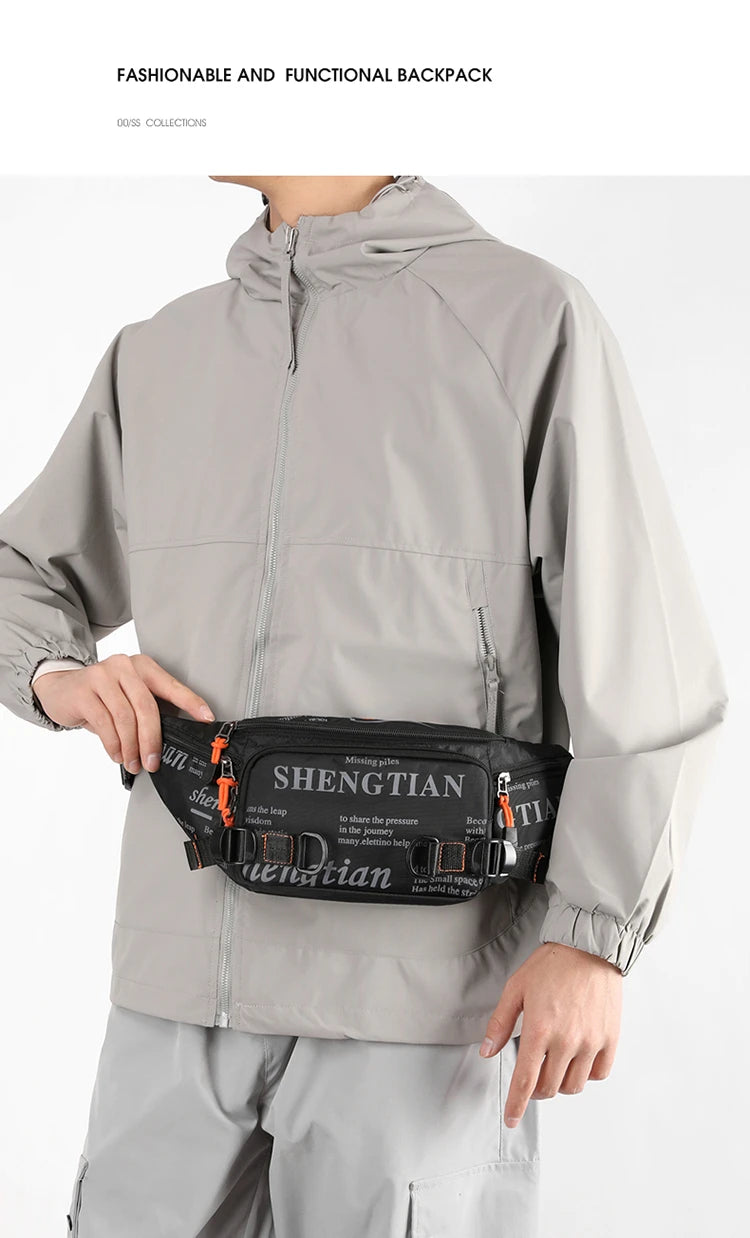 Summer Large Capacity Waterproof Nylon Sports Crossbody Bag for Men Casual Outdoor Leisure Mobile Phone Bag Trendy Sports Wai...